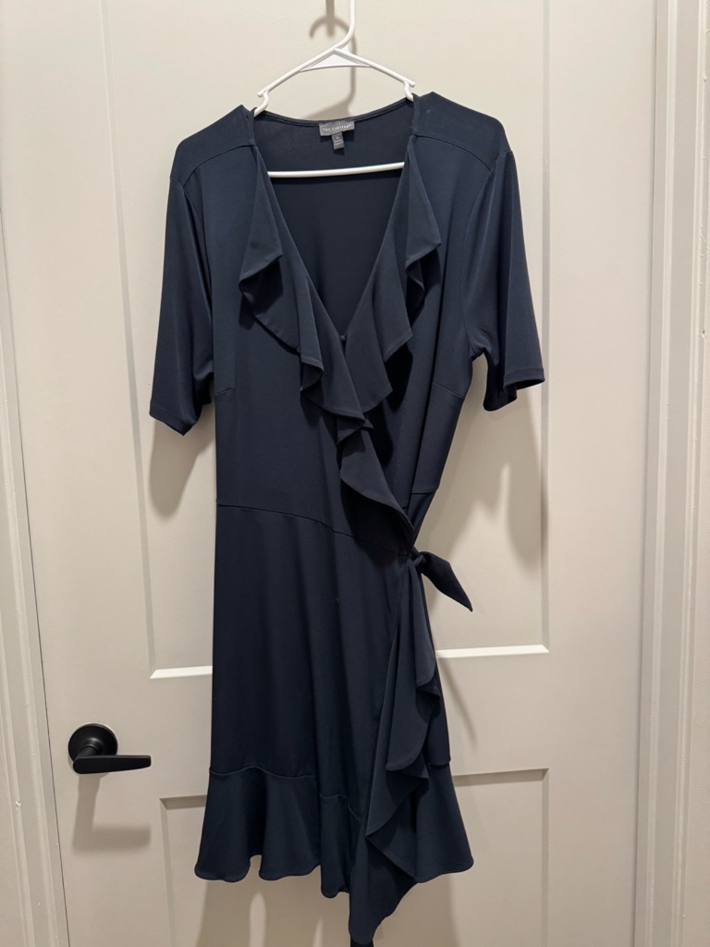 The Limited Navy Ruffle Wrap Midi Dress
